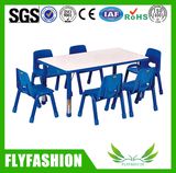 Color Wood Plastic Kid Rectangle Adjustable Desk with Plastic Chair