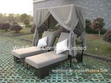 Sunbrella Cushion, Outdoor Rattan Chaise Lounge, Double Wicker Sunlounger,