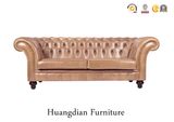 Wing Back 3 Seater Leather Chesterfield Sofa (HD157)