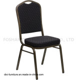 Hotel Furniture Crown Back Stacking Banquet Chair with Black Patterned Fabric and Mould Foam