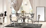 6 Person Marble Top Stainless Steel Base Round Dining Table