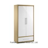 White Glossy Wooden 2 Door Combination Wardrobe (WB73)
