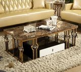 Luxury Coffee Table with Golden Frame and Glass Ball Decoration