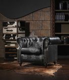 Living Room Chair Victoria Classic Button Tufted Top Genuine Leather Chair