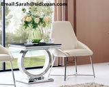 Stainless Steel Modern Italian Living Room Sofa Table / Circle Leg Glass Sofa Table