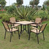 Patio Gaden Home Hotel Office Aluminum Teak Colour Polywood Table and Arm Chair (J816)