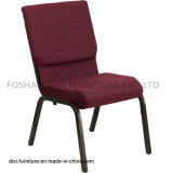 Church Furniture Burgundy Patterned Fabric Stacking Church Chair with Connect Buckle and Book Pouch