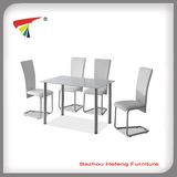 Living Room Furniture White Rectangle Glass Dining Set (DT006)