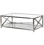 Factory Stainless Steel Legs 8mm Clear Tempered Glass Coffee Table