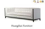 Wooden Frame 3 Seater Tufted While Fabric Sofa (HD144)