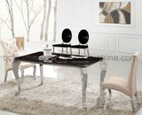 Elegant Marble Top Dining Table with Four Legs Silver Color