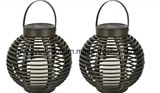 Super Powered Solar Flickering LED Round Rattan Basket Outdoor Light