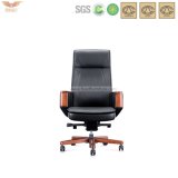 Fashionable Wooden Ergonomic Black Office Leather Chair