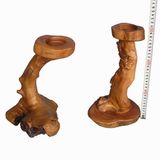 Antique Carved Irregular Handmade Wooden Candlestick