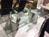 Silver Dining Table with Tempered Glass Top