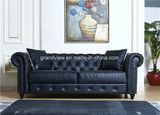 2018 Modern Crushed Black Air Leather Chesterfield 3 Seater Sofa