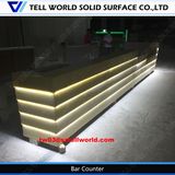 Tell World White Countertop with Temered Glass Front Bar Counter