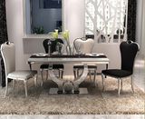 Dining Room Marble Inlay Table Top Metal Legs