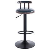 Modern Relax Leather Swivel Wood Bar Stools Chair Navy