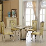 Round Marble Top Dining Table with Triangular Prism Stainless Steel Frame