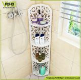 White Plastic-Wooden Storage Stacking Bathroom Corner Shelf