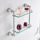 FLG Chrome Double Layer Bathroom Glass Shelf Bath Fitting