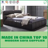Modern Bedroom Furniture Wooden Real Leather Bed