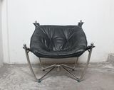 Stainless Steel Frame Vintage Leather Leisure Chair, Retro Furniture