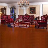 Antique Leather Sofa with Wood Sofa Frame and Side Table (520)