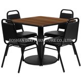 Square Laminate Table with Black Trapezoidal Back Banquet Chairs Round Base