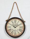 Antique Circular Black Metal Clock with Hanging Rope for Home Decor