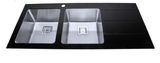 Tempered Glass Top Double Bowl Kitchen Stainless Steel Sink