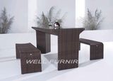 3-PC Backyard Rattan Bar Set/Patio Wicker Bistro Bench/Table