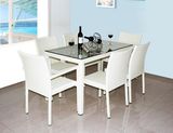 8 Pieces Rattan Chair Glass Desk Set PE Rattan Furnirture