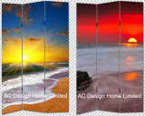 Sunset Beach Design Living Room Canvas and Wooden Printing Decorative Folding Screen Room Divider X 3 Panel