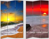 Sunset Beach Design Living Room Canvas and Wooden Printing Decorative Folding Screen Room Divider X 3 Panel