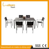 New Style Six Seaters Comfortable Plastic Wood Chair and Table Dining Set Leisure Outdoor Furniture