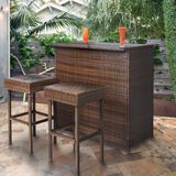 3PC Wicker Bar Set Patio Outdoor Backyard Table & 2 Stools Rattan Garden Furniture