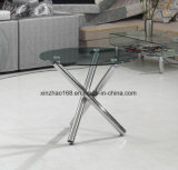 Round Stainless Steel Leg Round Glass Table