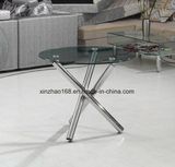 Round Stainless Steel Leg Round Glass Table