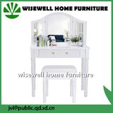 Antique French MDF Makeup Vanity with Triple Mirror and Stool (W-HY-024)