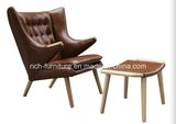 Leather Hans J Wegner Papa Bear Chair with Ottoman (RF-5007)