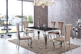 Modern Round Glass Steel Base 4 Chairs Dining Table Set