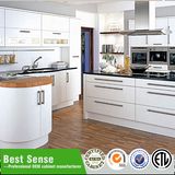 Elegant White UV High Gloss Kitchen Cabinet with Island Table