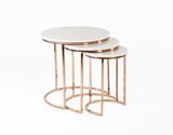 Ravenna Nesting Table in White and Rose Gold / Marble Top End Table / Antique Brass Plate