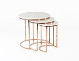 Ravenna Nesting Table in White and Rose Gold / Marble Top End Table / Antique Brass Plate