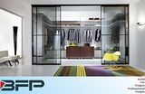 Wooden Walk in Wardrobes with Sliding Class Door