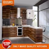 2018 New Brown Wood Veneer Modern Kitchen Cabinet