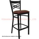 Bar Furniture Black Cross Back Metal Restaurant Barstool with Burgundy Vinyl Seat
