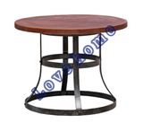 Modern Industrial Round Metal Dining Restaurant Wooden Table